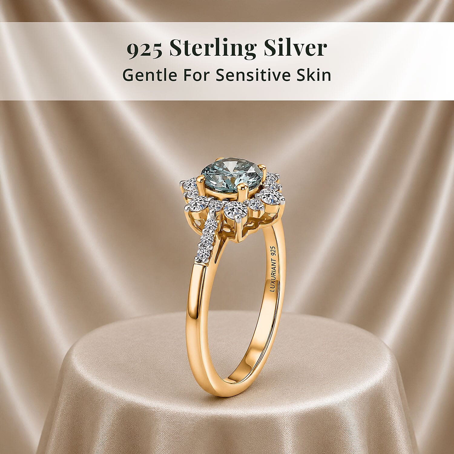 Luxuriant Lab Grown Blue and White Diamond G-H SI 1.00 ctw Ring in 18K Vermeil Yellow Gold Over Sterling Silver (Size 6.0)