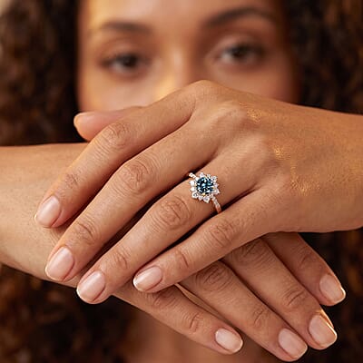 Luxuriant Lab Grown Blue and White Diamond G-H SI 1.00 ctw Ring in 18K Vermeil Yellow Gold Over Sterling Silver (Size 6.0)
