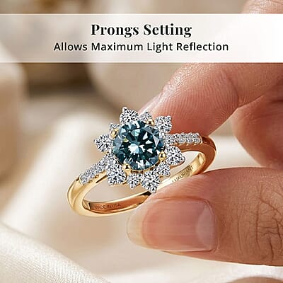 Luxuriant Lab Grown Blue and White Diamond G-H SI 1.00 ctw Ring in 18K Vermeil Yellow Gold Over Sterling Silver (Size 6.0)