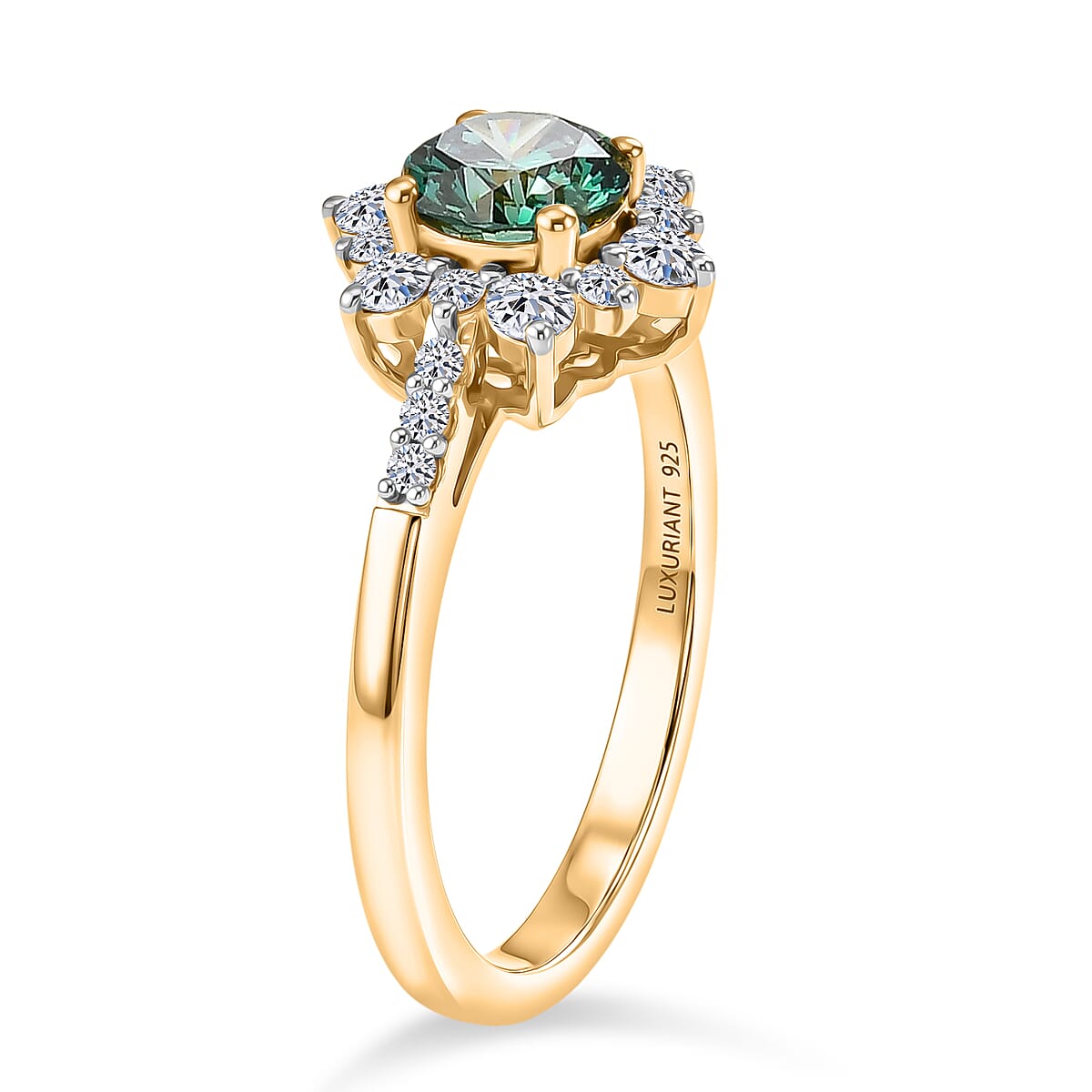 Luxuriant Lab Grown Green and White Diamond SI 1.00 ctw Ring in 18K Vermeil Yellow Gold Over Sterling Silver image number 3