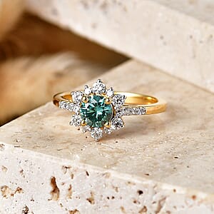 Luxuriant Lab Grown Green and White Diamond SI 1.00 ctw Ring in 18K Vermeil Yellow Gold Over Sterling Silver (Size 7.0)