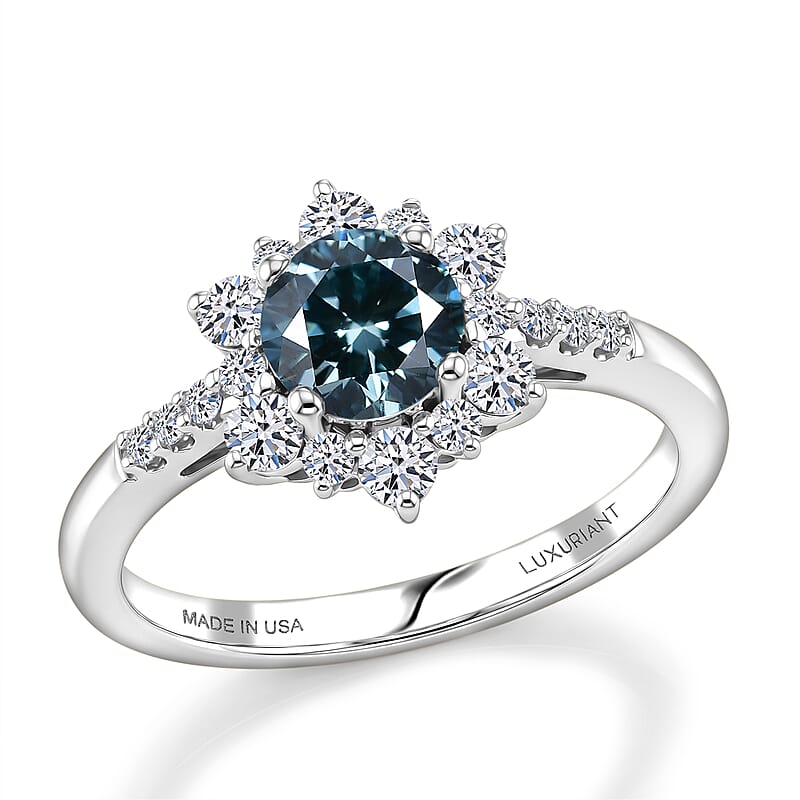 Luxuriant Lab Grown Green and White Diamond SI 1.00 ctw Ring in Rhodium Over Sterling Silver (Size 6.0)