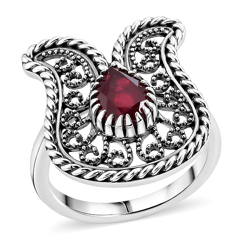 D'Joy Passport to Turkey Artisan Crafted Premium Niassa Ruby (FF) 1.65 ctw Fillegree Work Ring in Sterling Silver (Size 5.0)