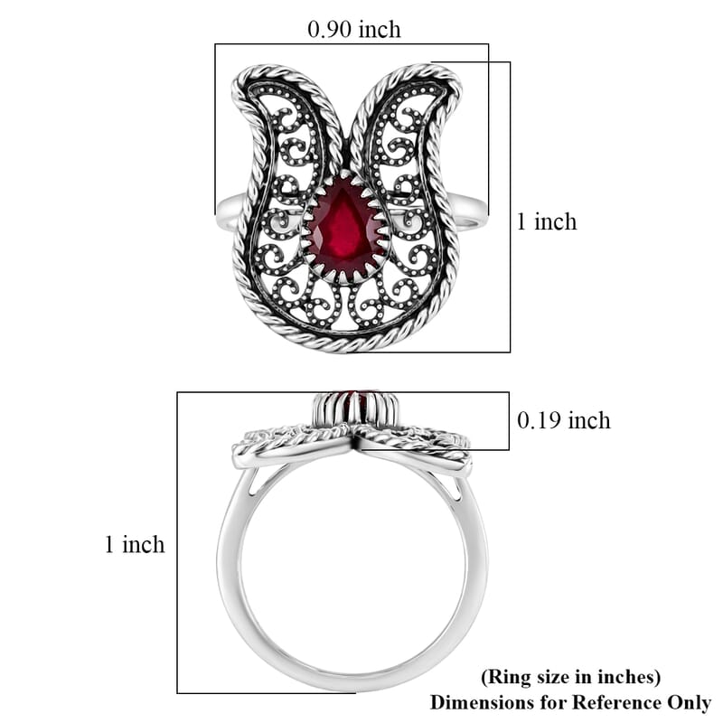 D'Joy Passport to Turkey Artisan Crafted Premium Niassa Ruby (FF) 1.65 ctw Fillegree Work Ring in Sterling Silver (Size 5.0)