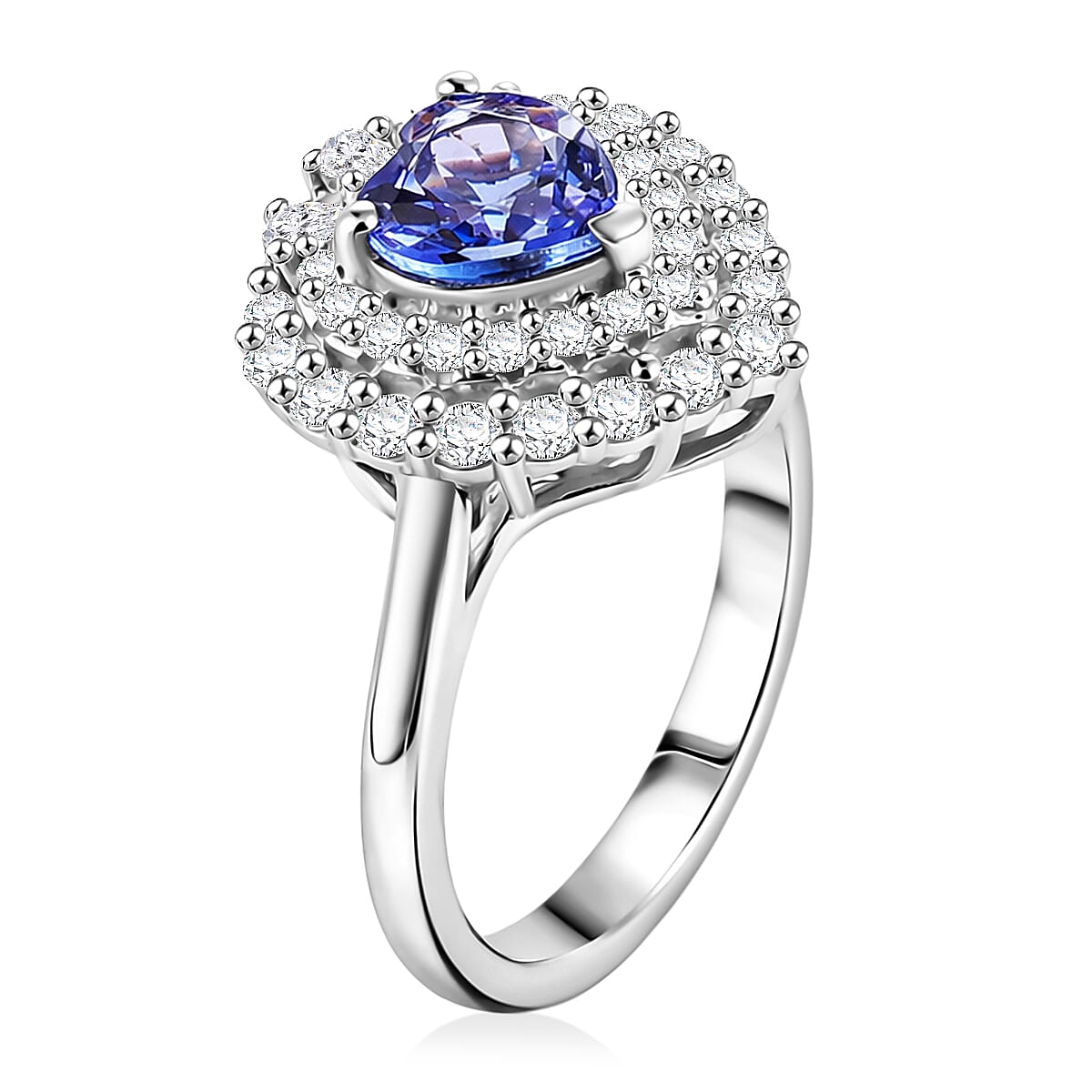 D'Joy Tanzanite and Moissanite 1.75 ctw Heart Ring in Rhodium Over Sterling Silver (Size 10.0) image number 3