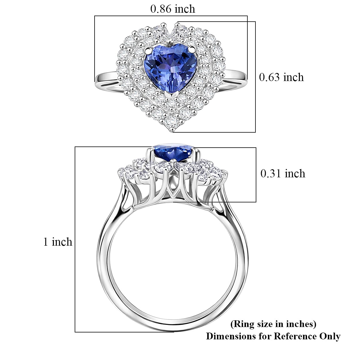 D'Joy Tanzanite and Moissanite 1.75 ctw Heart Ring in Rhodium Over Sterling Silver (Size 7.0) image number 5