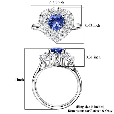 Certified & Appraised D'Joy Tanzanite and Moissanite 1.75 ctw Heart Ring in Rhodium Over Sterling Silver (Size 7.0)
