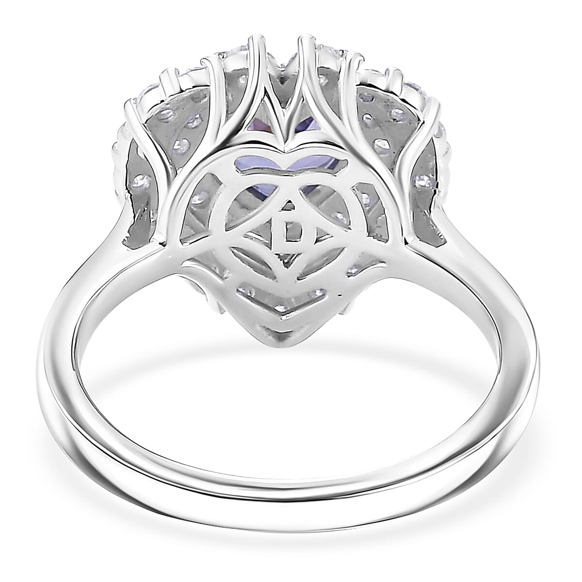 Certified & Appraised D'Joy Tanzanite and Moissanite 1.75 ctw Heart Ring in Rhodium Over Sterling Silver (Size 8.0) image number 4