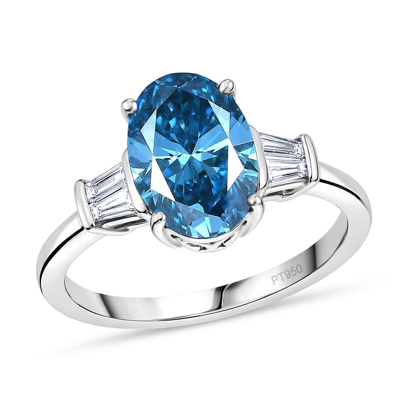 Luxuriant Lab Grown Blue Diamond (IR) and Lab Grown Diamond (VS) 2.75 ctw Aurora Ocean Glow Ring in 950 Platinum (Size 5.0) 5.10 Grams