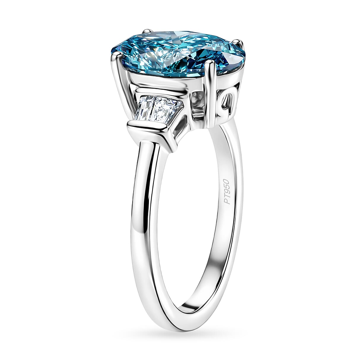 Luxuriant Lab Grown Blue Diamond (IR) and Lab Grown Diamond (VS) 2.75 ctw Aurora Ocean Glow Ring in 950 Platinum (Size 6.0) 5.10 Grams