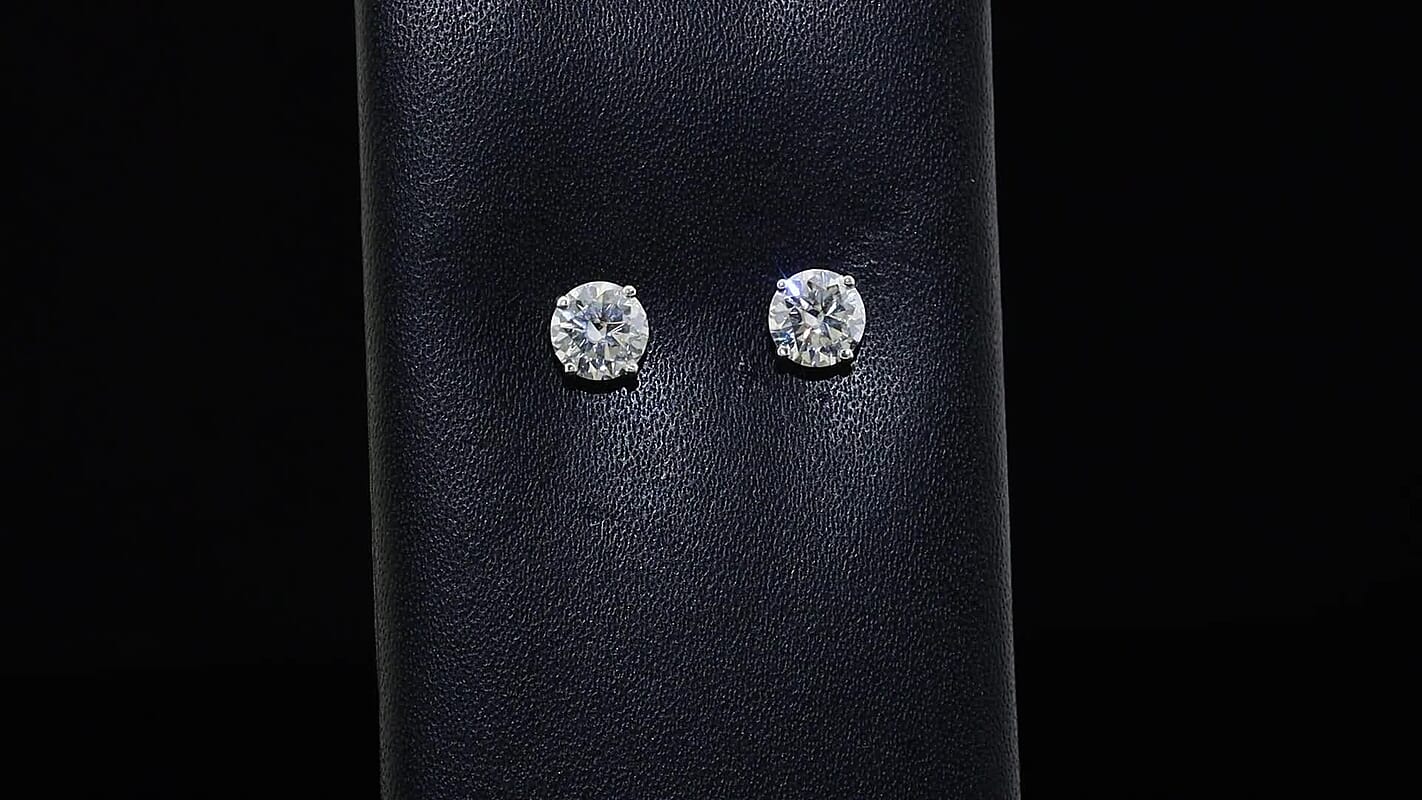 D''Joy Moissanite (Rnd 6.5mm) Stud Earrings in Platinum Over Sterling Silver 2.00 ctw