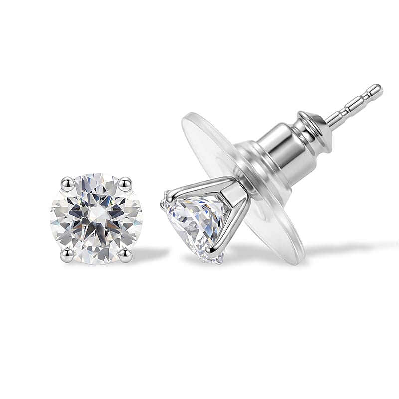 D'Joy Moissanite 2.00 ctw Stud Earrings in Platinum Over Sterling Silver
