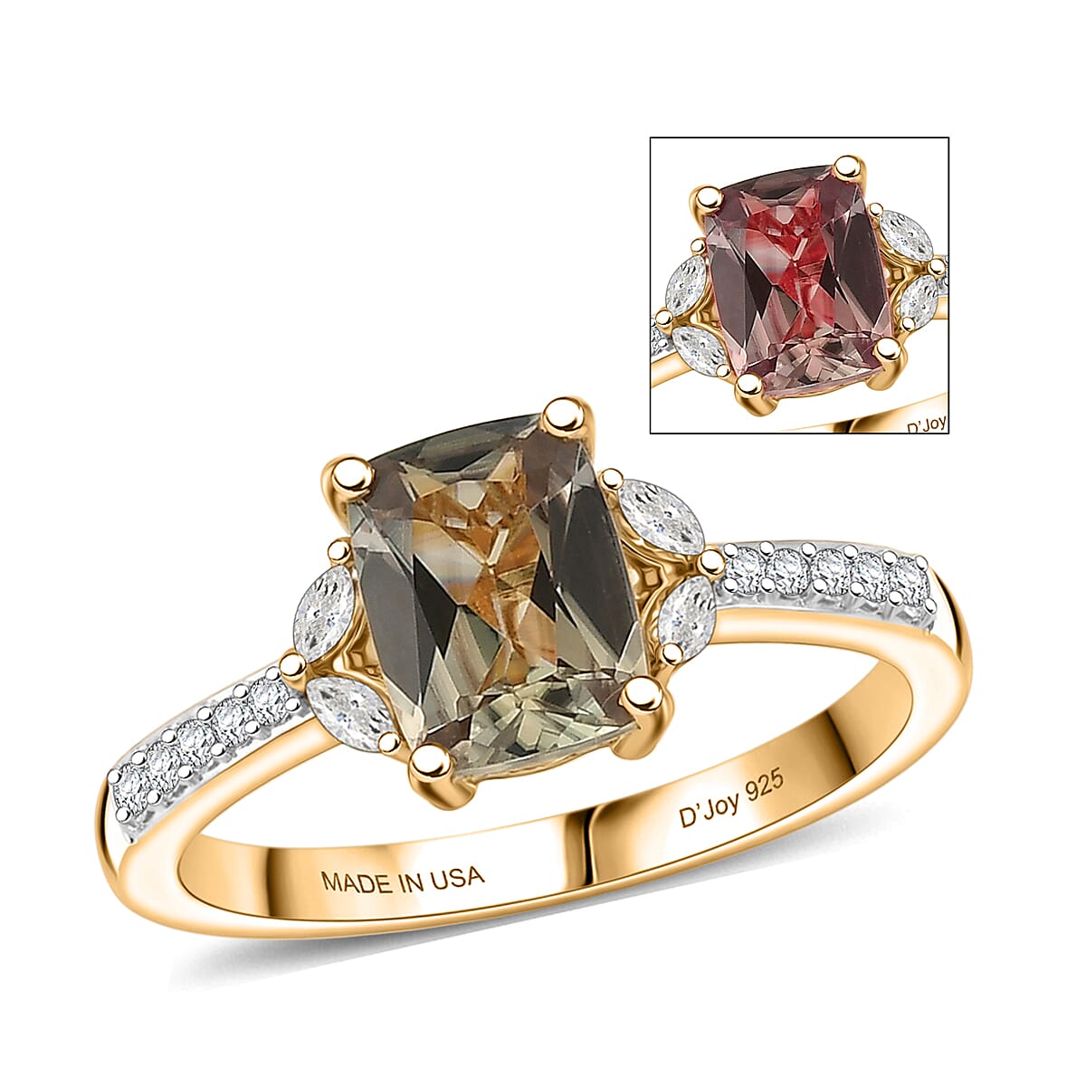 D'Joy AAA Turkizite, Moissanite Ring in 18K Vermeil YG Over Sterling Silver (Size 10.0) 2.00 ctw