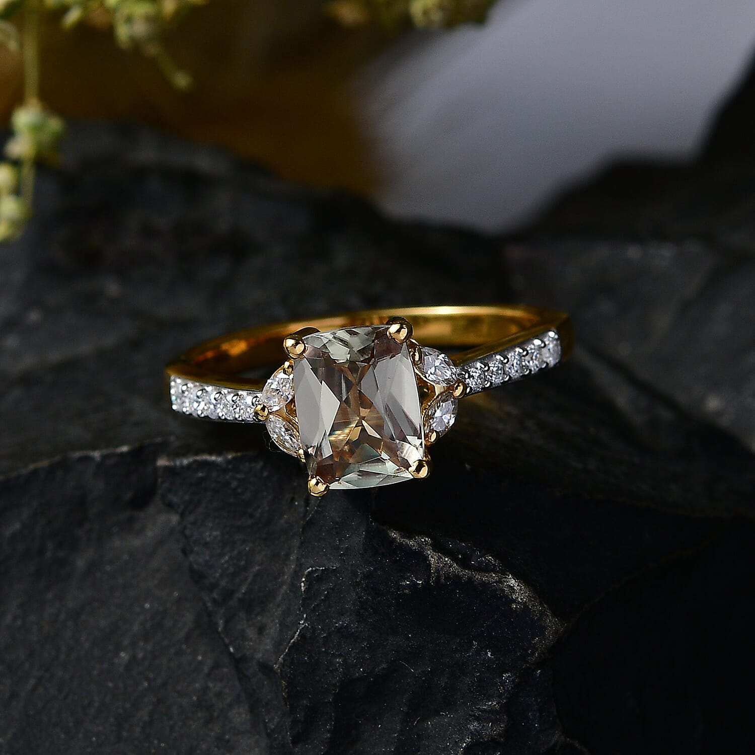 D'Joy AAA Turkizite and Moissanite 2.00 ctw Blooming Petals Ring in 18K Vermeil Yellow Gold Over Sterling Silver (Size 6.0)