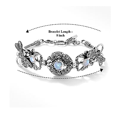 D'Joy Bali Legacy Ethiopian Welo Opal 2.70 ctw Dragonfly Bracelet in Sterling Silver (8.00 In)