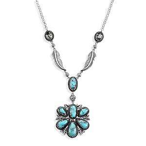 D'Joy Artisan Crafted Premium Blue Moon Turquoise and White Buffalo 9.10 ctw Feather Necklace Sterling Silver 18-20 Inches