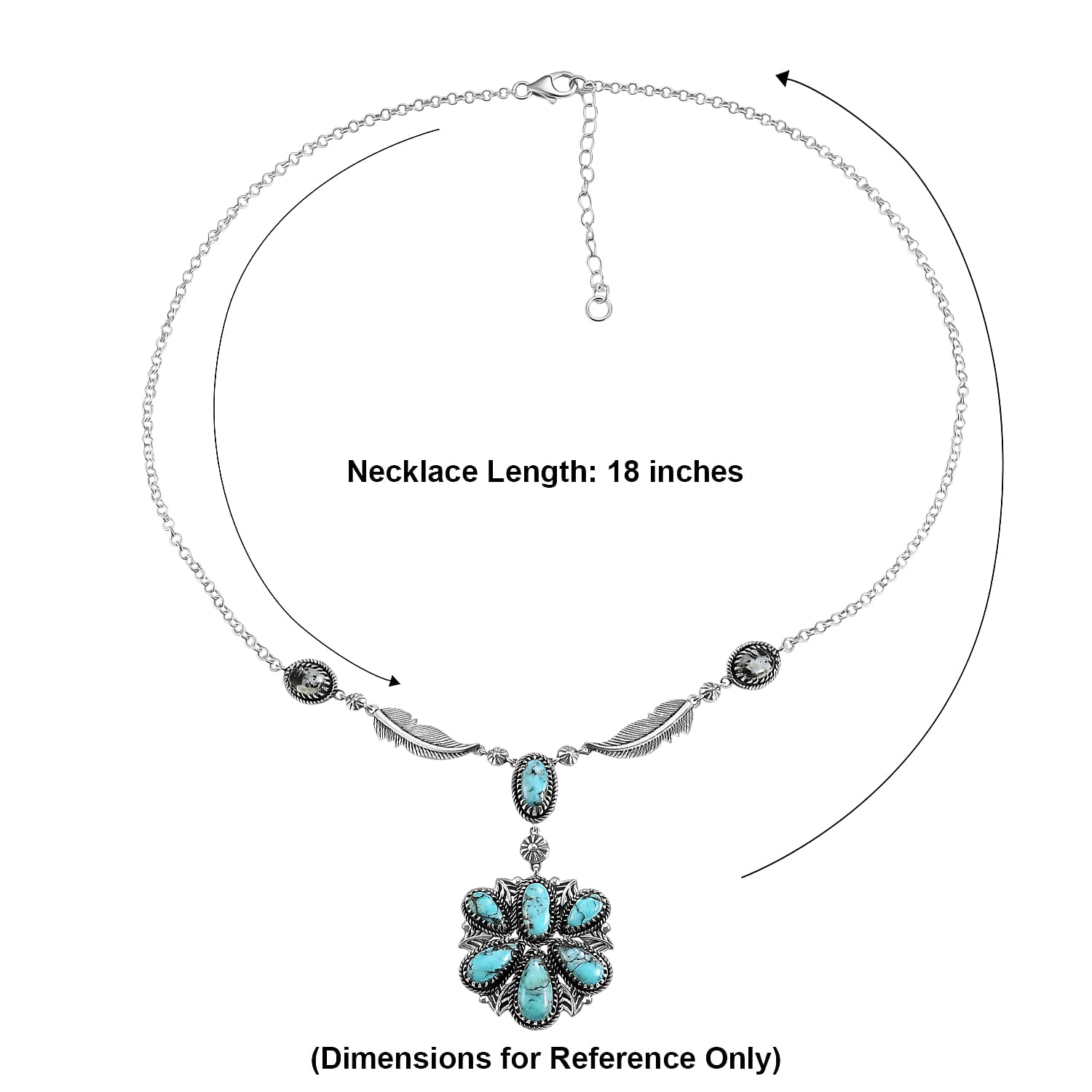 D'Joy Artisan Crafted Premium Blue Moon Turquoise and White Buffalo 9.10 ctw Feather Necklace Sterling Silver 18-20 Inches