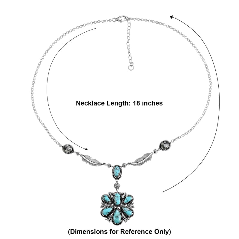 D'Joy Artisan Crafted Premium Blue Moon Turquoise and White Buffalo 9.10 ctw Feather Necklace Sterling Silver 18-20 Inches