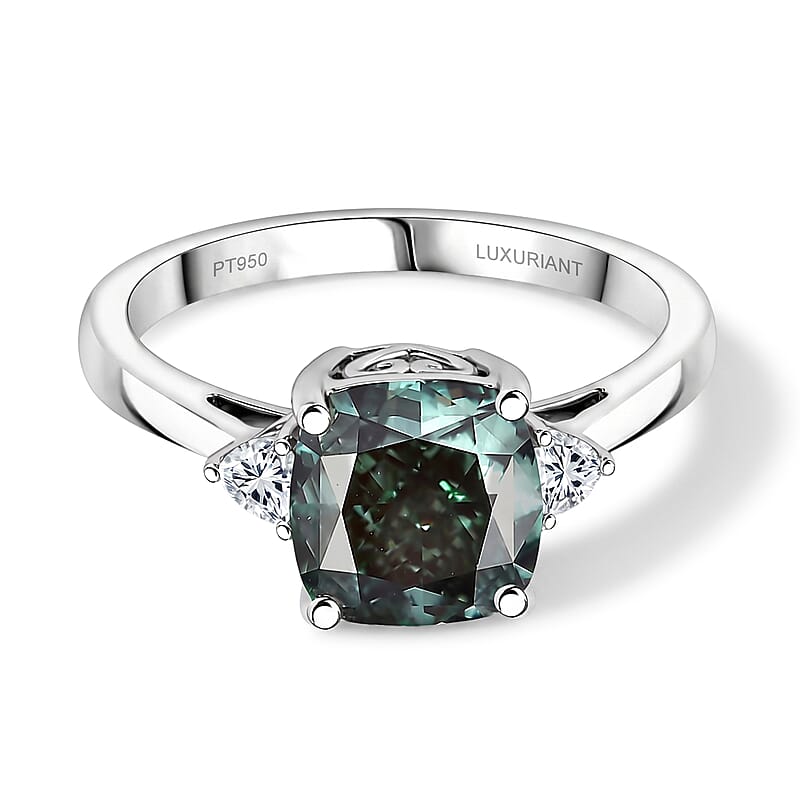 950 Platinum Luxuriant Lab Grown Green Diamond (IR) and Lab Grown Diamond (VS) Ring (Size 5.0) (4.55 g) (Ships in 10-12 Days) 2.90 ctw
