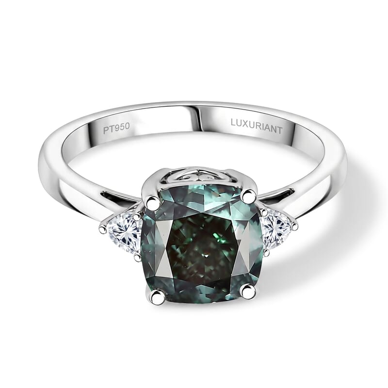 Luxuriant Lab Grown Green Diamond (IR) and Lab Grown Diamond VS 2.70 ctw Classic Spark Ring in 950 Platinum (Size 6.0) 4.55 Grams