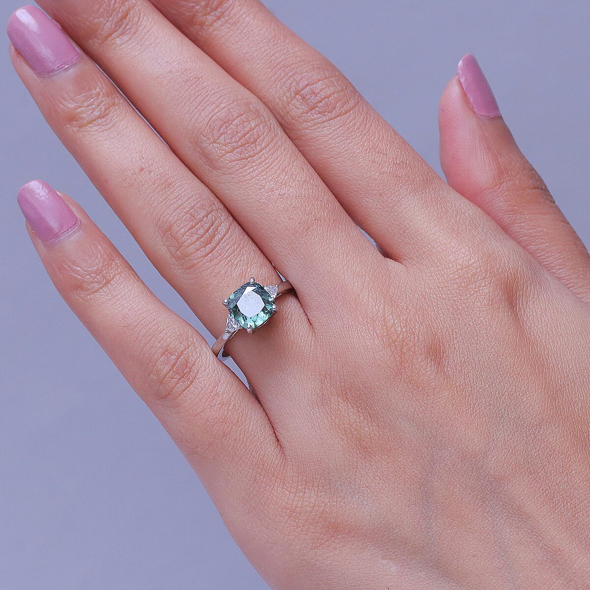 Luxuriant Lab Grown Green Diamond (IR) and Lab Grown Diamond VS 2.90 ctw Classic Spark Ring in 950 Platinum (Size 6.0) 4.55 Grams (Ships in 10-12 Days) image number 2