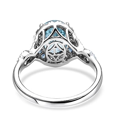 Certified and Appraised AAA Cambodian Blue Zircon and Luxuriant Lab Grown Diamond G-H SI 4.10 ctw Ring in 10K White Gold (Size 6.0)