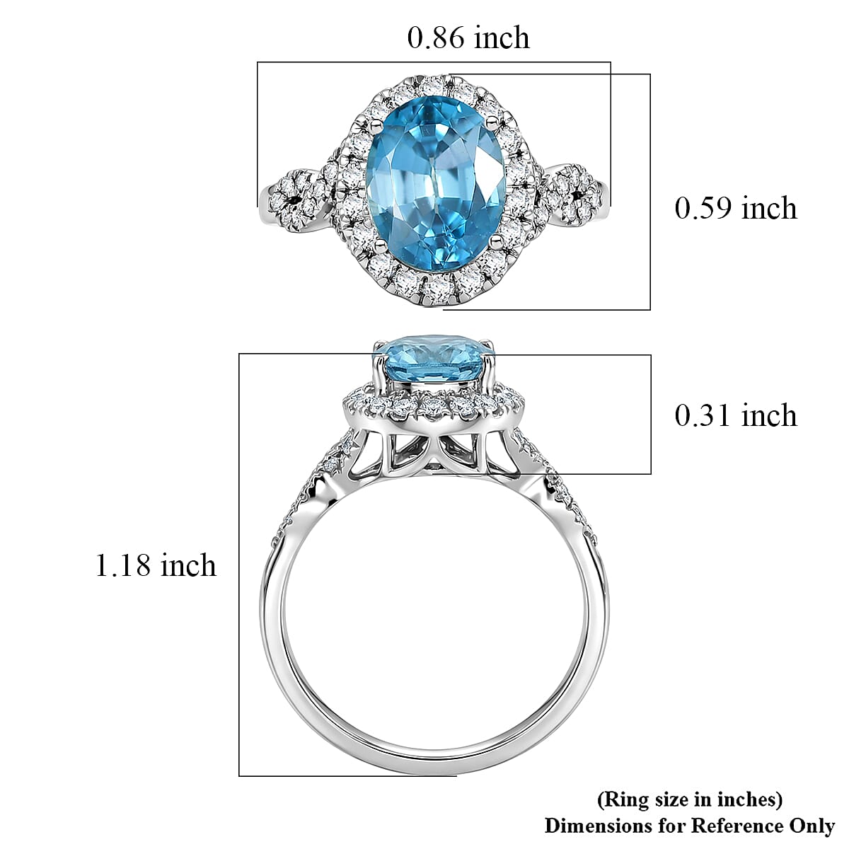 Certified and Appraised AAA Cambodian Blue Zircon and Luxuriant Lab Grown Diamond G-H SI 4.10 ctw Ring in 10K White Gold (Size 6.0)
