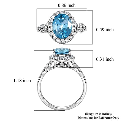 Certified and Appraised AAA Cambodian Blue Zircon and Luxuriant Lab Grown Diamond G-H SI 4.10 ctw Ring in 10K White Gold (Size 6.0)
