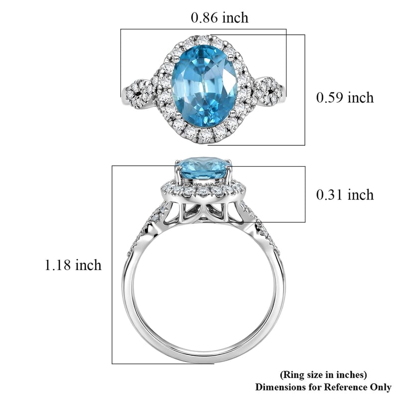Certified and Appraised AAA Cambodian Blue Zircon and Luxuriant Lab Grown Diamond G-H SI 4.10 ctw Ring in 10K White Gold (Size 6.0)