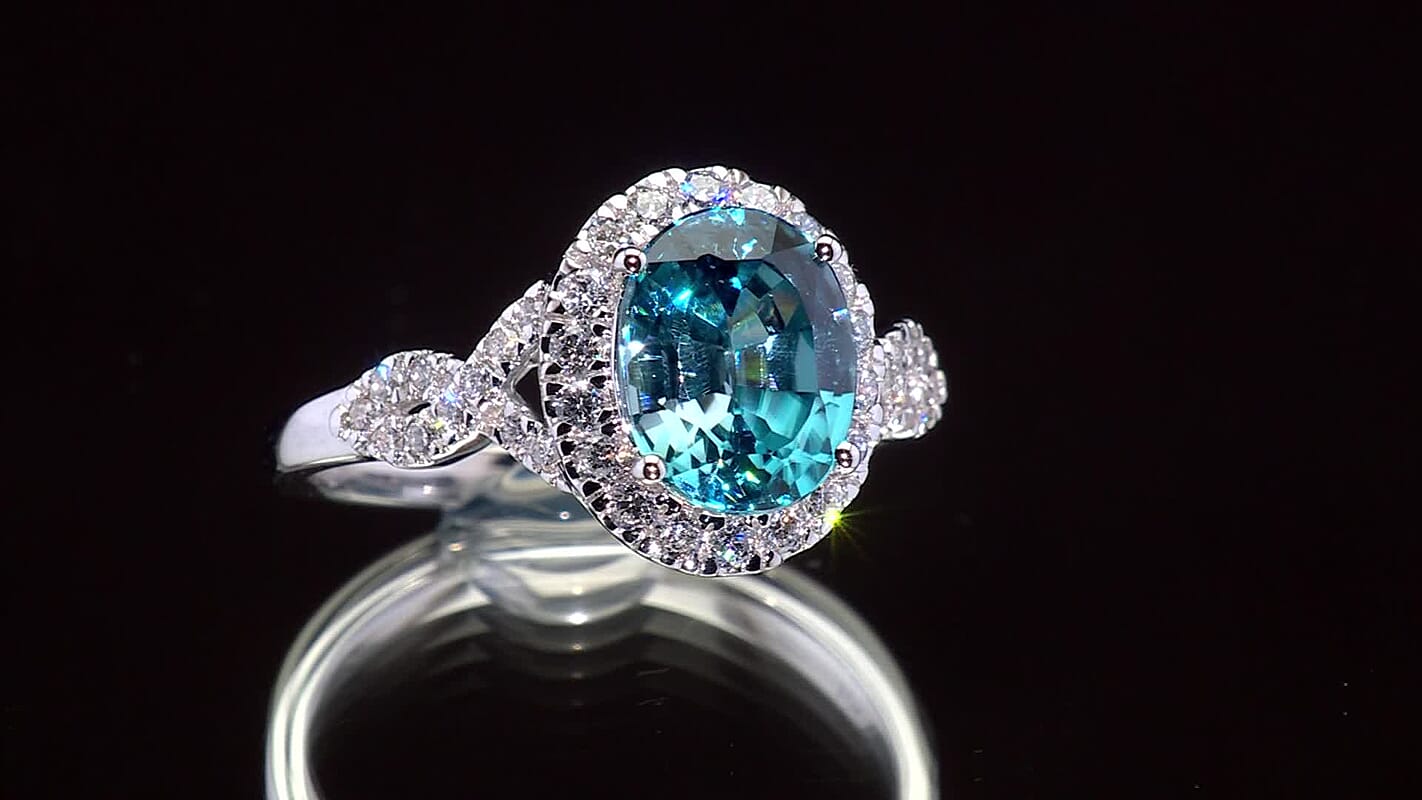 Certified and Appraised AAA Cambodian Blue Zircon and Luxuriant Lab Grown Diamond G-H SI 4.10 ctw Ring in 10K White Gold