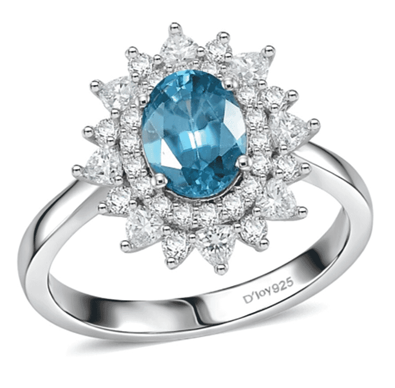 Certified & Appraised D'Joy Premium Cambodian Blue Zircon and Moissanite 3.58 ctw Ring in Rhodium Over Sterling Silver (Size 6.0)