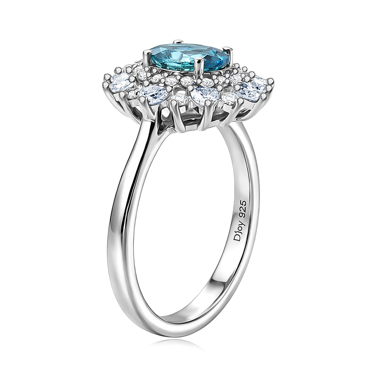 Certified & Appraised D'Joy Premium Cambodian Blue Zircon and Moissanite 3.58 ctw Ring in Rhodium Over Sterling Silver (Size 7.0) (Ships in 10-15 Days)