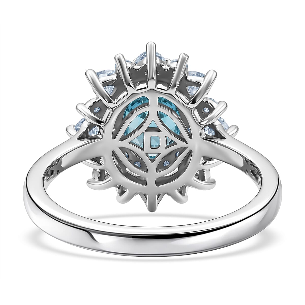 Certified & Appraised D'Joy Premium Cambodian Blue Zircon and Moissanite 3.58 ctw Ring in Rhodium Over Sterling Silver (Size 7.0) (Ships in 10-15 Days)