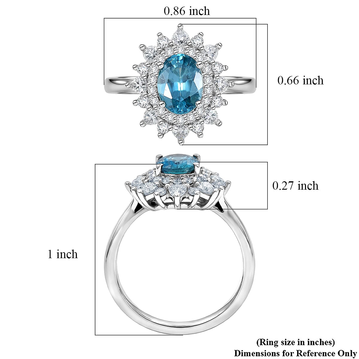 Certified & Appraised D'Joy Premium Cambodian Blue Zircon and Moissanite 3.58 ctw Ring in Rhodium Over Sterling Silver (Size 7.0) (Ships in 10-15 Days)