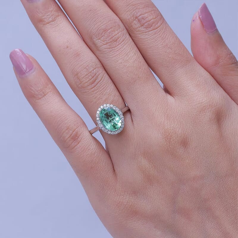 Certified & Appraised Rhapsody AAAA Arquiana Mint Tourmaline and Diamond E-F VS 3.62 ctw Ring in 950 Platinum (Size  6.0)  5.75 Grams