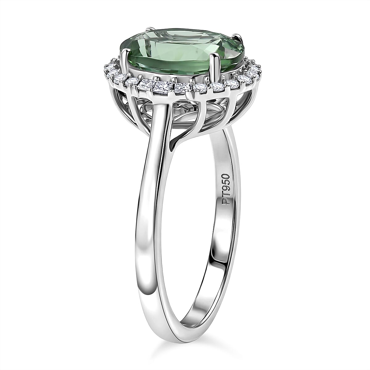 Certified & Appraised Rhapsody 950 Platinum AAAA Arquiana Mint Tourmaline, Diamond (E-F, VS) (0.28 cts) Ring (Size 10.0) (5.75 g) 3.62 ctw image number 3