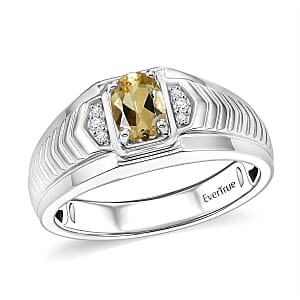 EverTrue Yellow Beryl and White Zircon 0.80 ctw Men's Ring in Platinum Bond (Size 11.0)