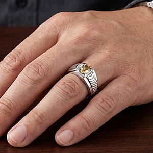 EverTrue Yellow Beryl and White Zircon 0.80 ctw Men's Ring in Platinum Bond (Size 11.0)