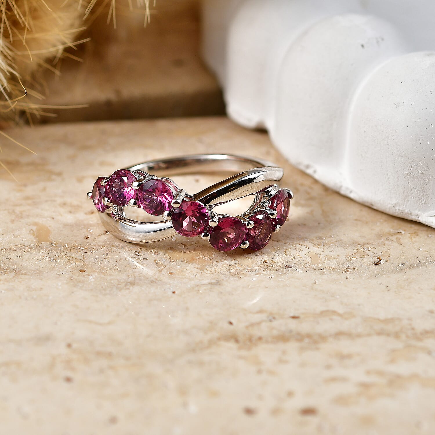 EverTrue Tanzanian Wine Garnet 2.45 ctw Ring in Platinum Bond (Size  7.0)