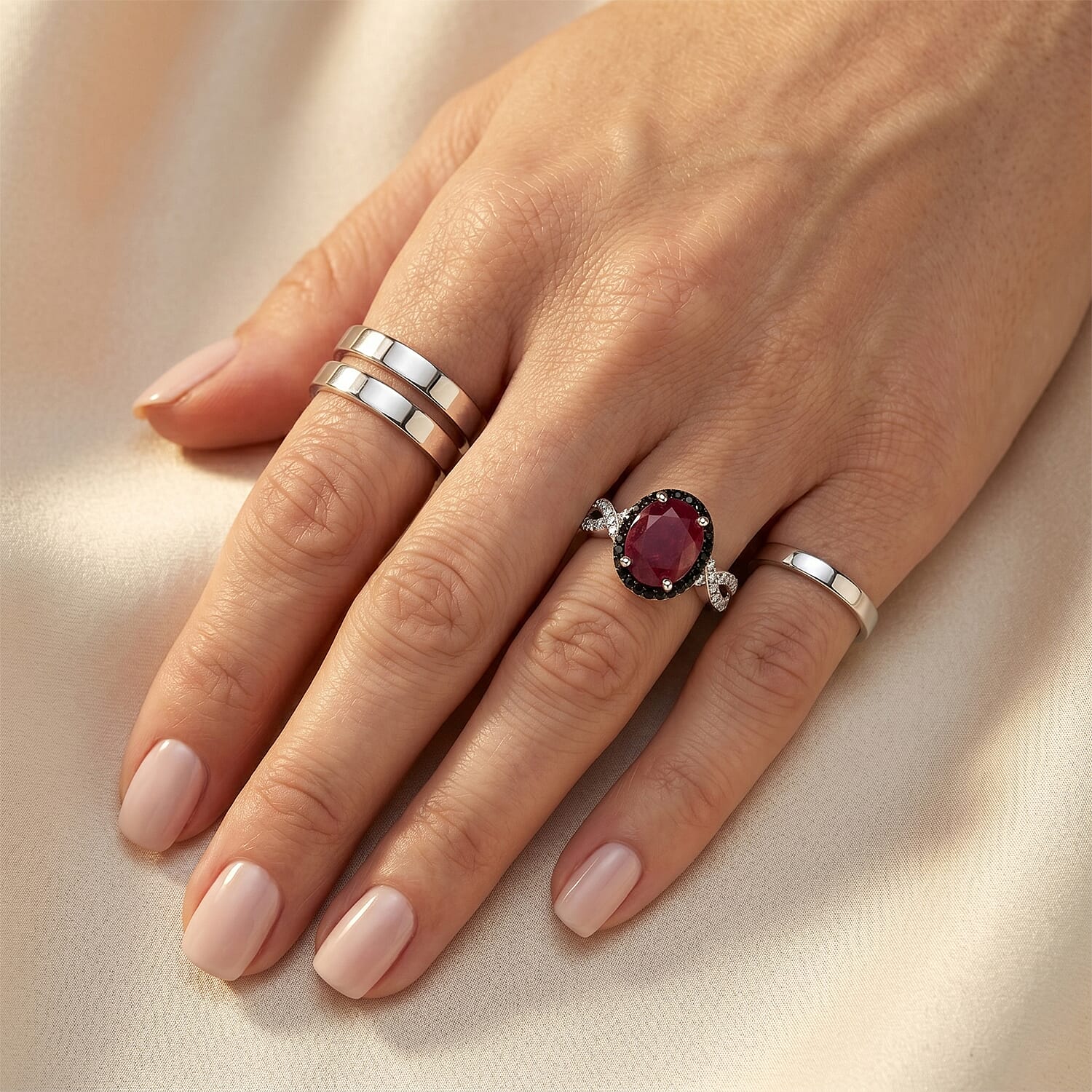 EverTrue Indian Ruby and Multi Gemstone 4.80 ctw Ring in Platinum Bond (Size 6.0)