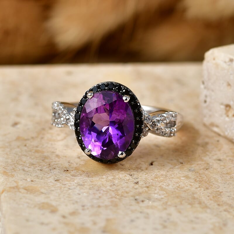 EverTrue Moroccan Amethyst and Multi Gemstone 3.00 ctw Ring in Platinum Bond (Size 10.0)