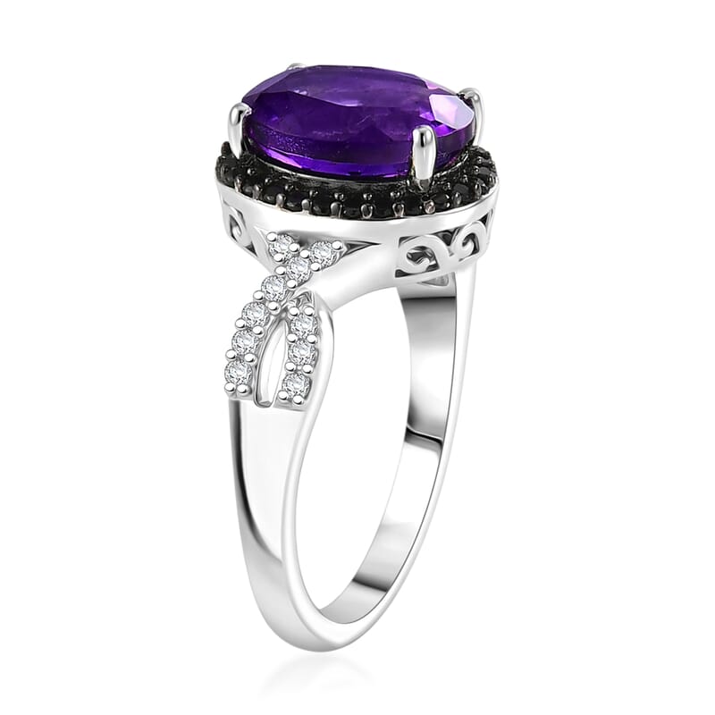 EverTrue Moroccan Amethyst and Multi Gemstone 3.00 ctw Ring in Platinum Bond (Size 10.0)