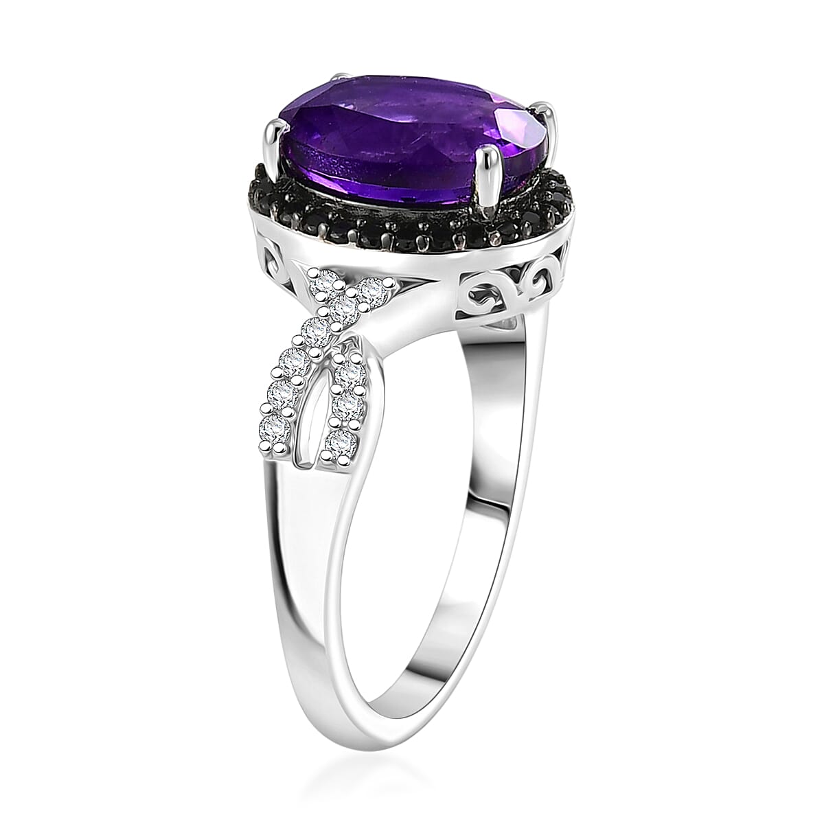 EverTrue Moroccan Amethyst and Multi Gemstone 3.00 ctw Ring in Platinum Bond (Size 7.0)