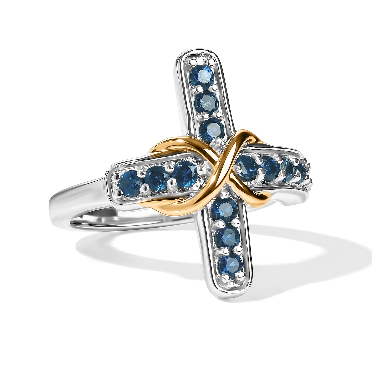 EverTrue Teal Sapphire 0.70 ctw Ring in 18K YG Plated and Platinum Bond (Size 8.0)