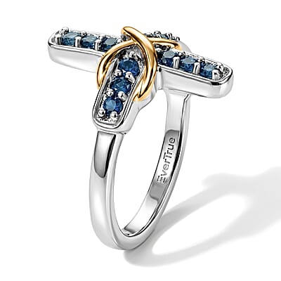 EverTrue Teal Sapphire 0.70 ctw Ring in 18K YG Plated and Platinum Bond (Size 8.0)
