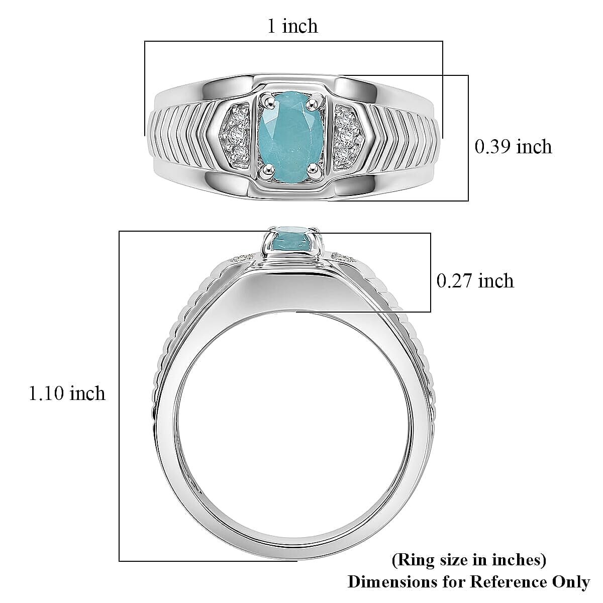 EverTrue Grandidierite and White Zircon 0.90 ctw Men's Ring in Platinum Bond (Size 11.0)