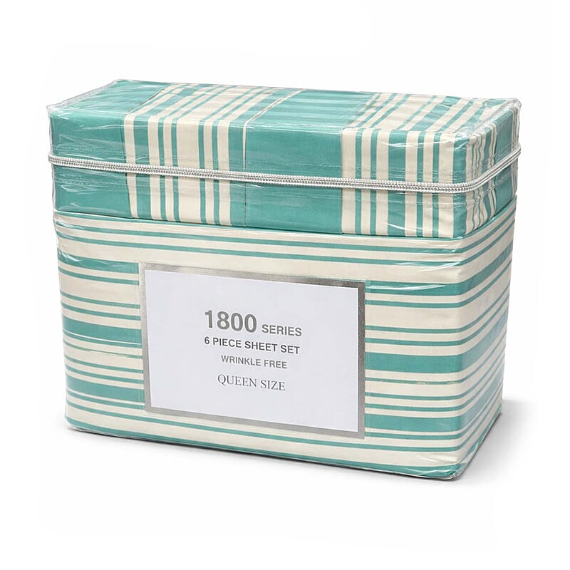 American Thread Collection 4pc Aqua Teal Stripe Microfiber Sheet Set -Twin