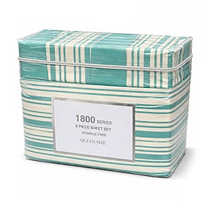 American Thread Collection 6pc Aqua Teal Stripe Microfiber Sheet Set -King