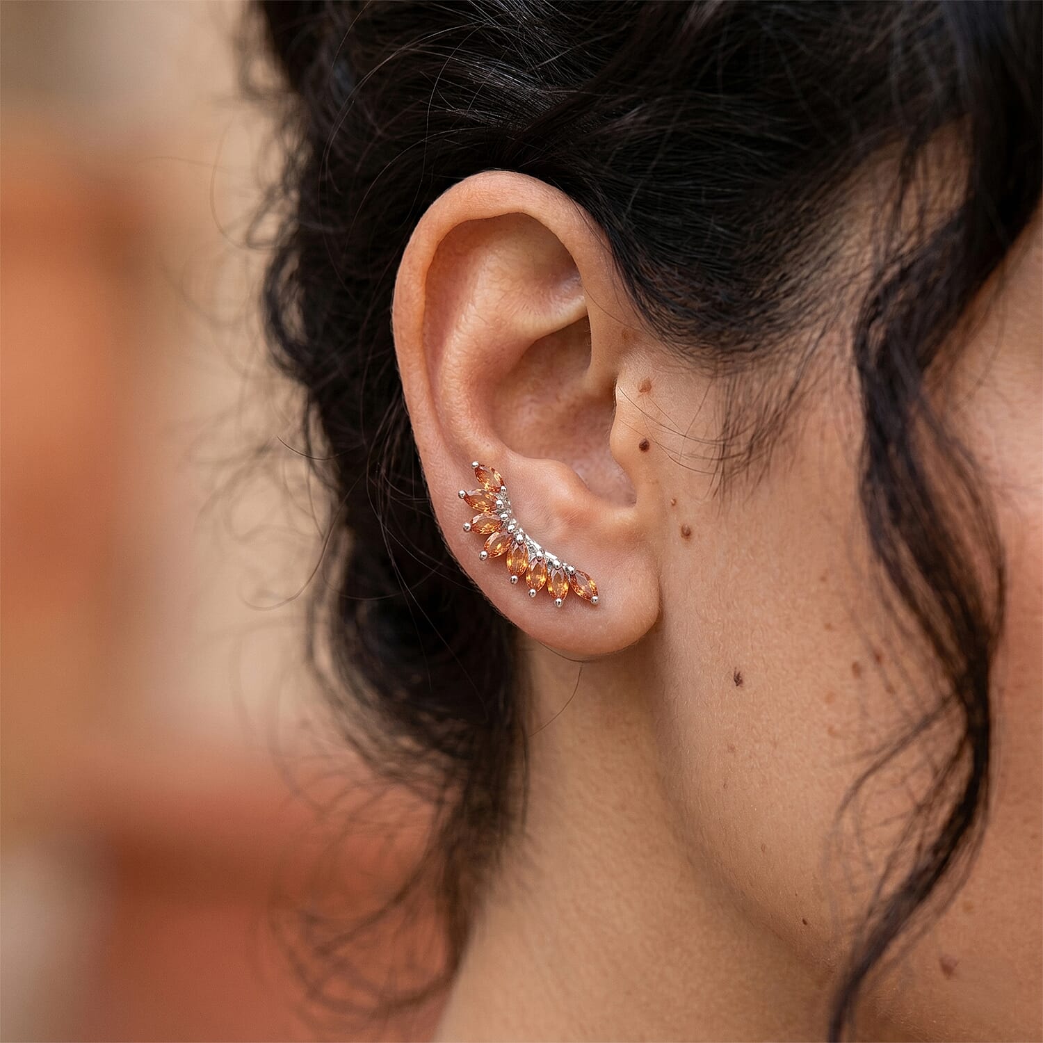 EverTrue Orange Sapphire 1.90 ctw Climber Earrings in Platinum Bond