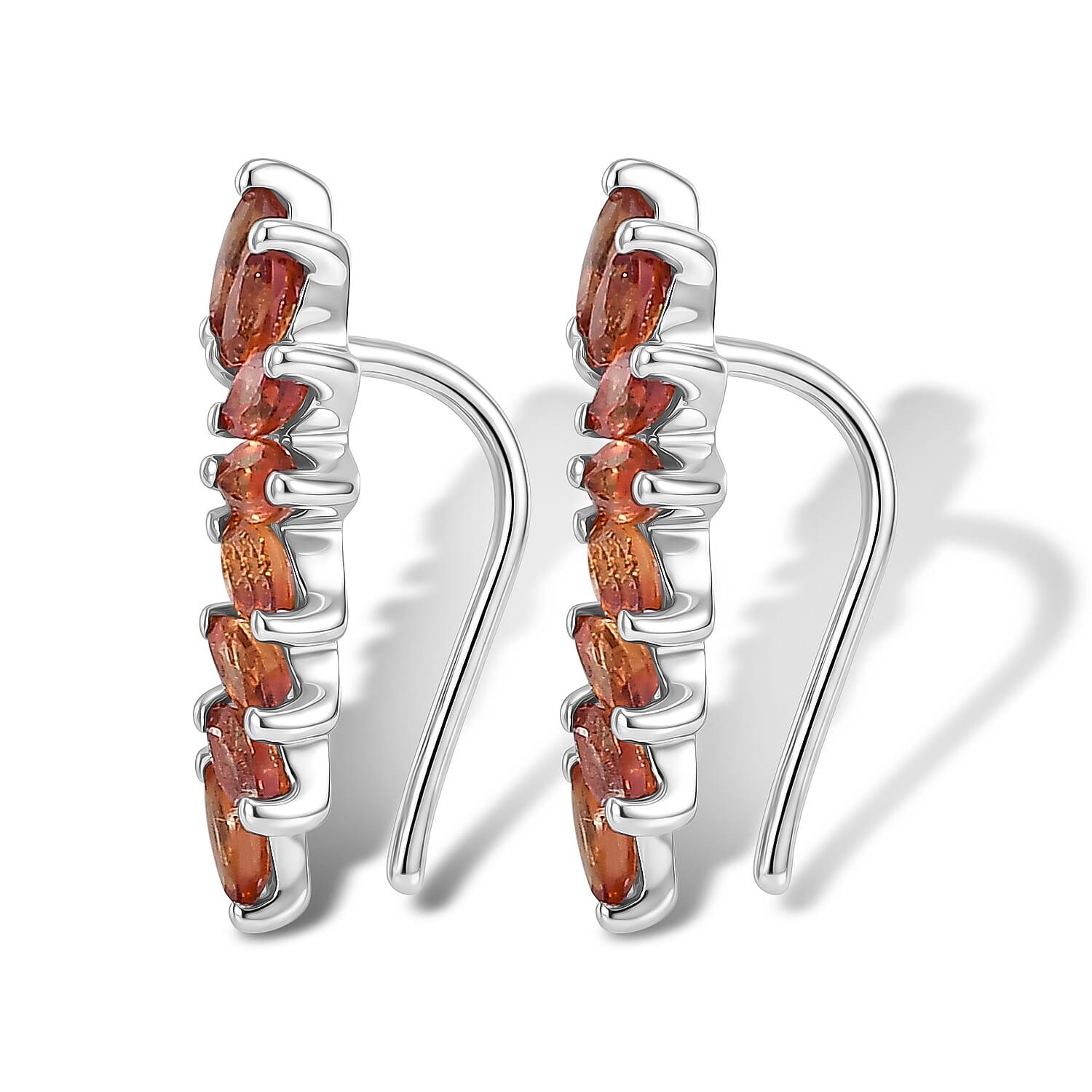 EverTrue Orange Sapphire 1.90 ctw Climber Earrings in Platinum Bond